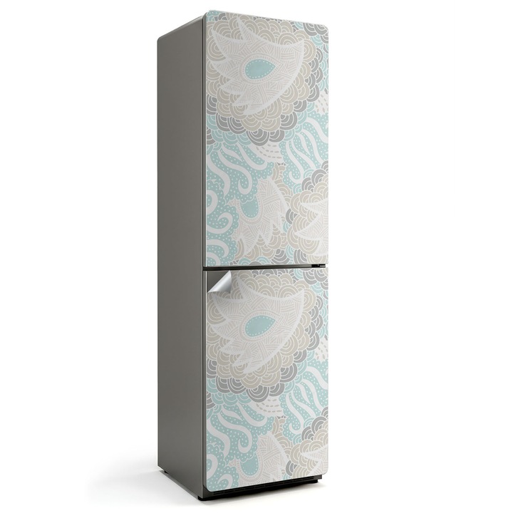 Folie autocolanta frigider, Wallfluent, Model de plante abstracte, Turcoaz, 60x205 cm, 010120180070000011134