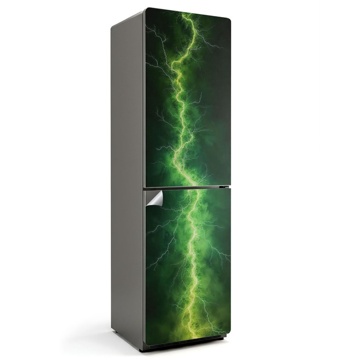 Autocolant decorativ frigider, Wallfluent, Fulger vertical in nori, Verde, 60x205 cm, 010120180070000282410