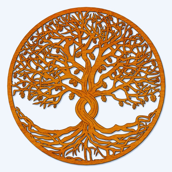 Csavart Törzsű Életfa - Fali Dekoráció, 37 cm átmérő, tíkfa szín