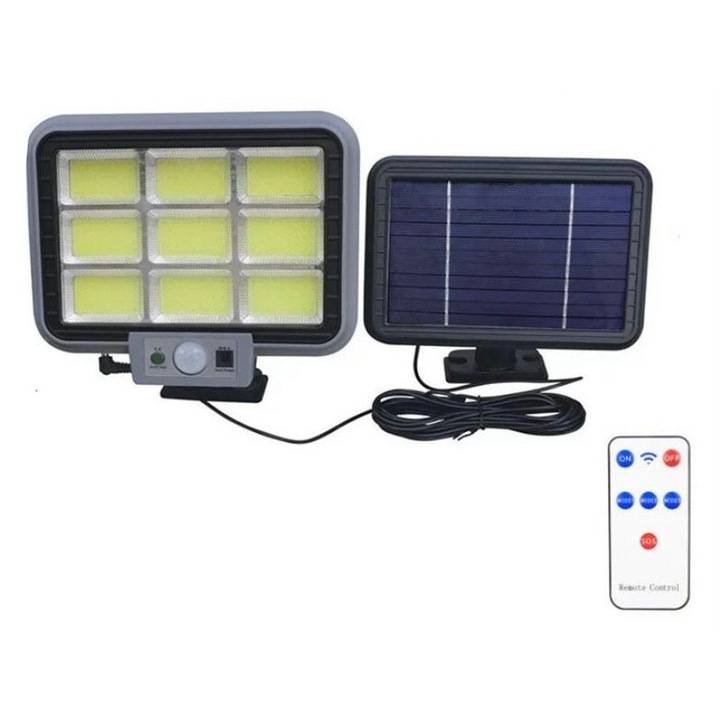 Proiector solar LED, senzor de miscare, telecomanda, 3 moduri de iluminare