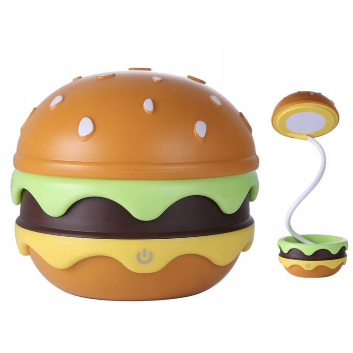 Lámpa, Hit, Hamburger, 10,5 cm, 35 cm, Fényerő-szabályozás, USB töltés, Többszínű, A készlet tartalma: 1 lámpa, 1 USB kábel, Anyag: műanyag, Éjszakai lámpa, Asztali lámpa, Érintőlámpás