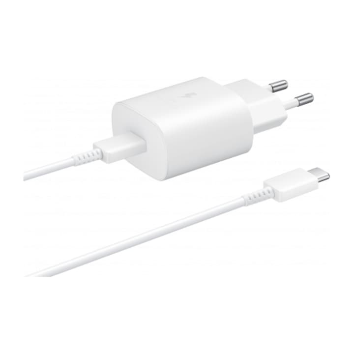 Incarcator Super Fast Charge pentru tableta samsung 25W USB Type-C Alb Cablu Type C-Type C Inclus compatibil