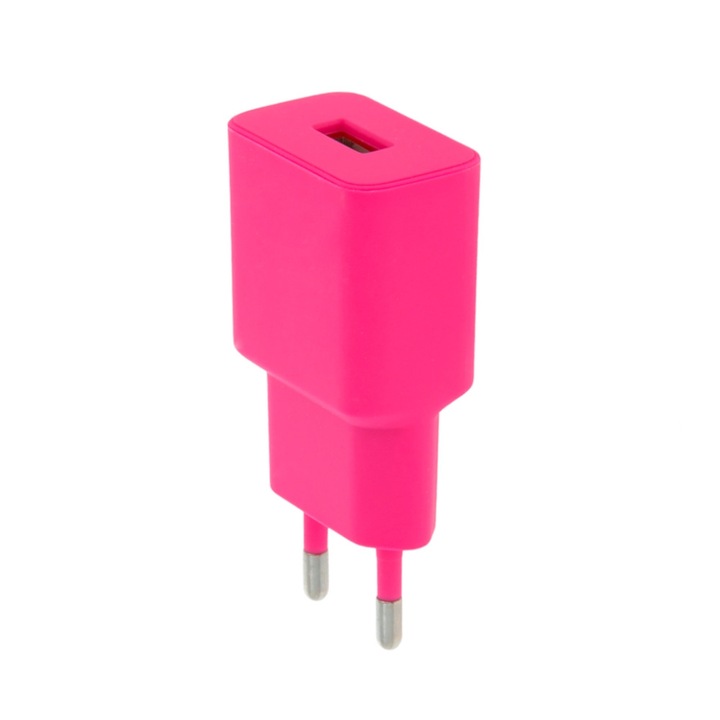 Setty töltő - USB-s, hotpink hálózati töltő fej, 2,4 A ﻿