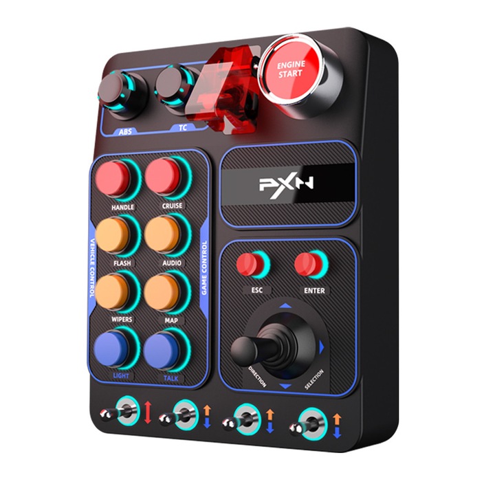 Volan PXN-CB1 pentru Simulatoare - Iluminare RGB Customizabila, Compatibil PC/Windows 10, Ideal pentru Jocuri de Tir si Camioane - Control Ultra-Preciz