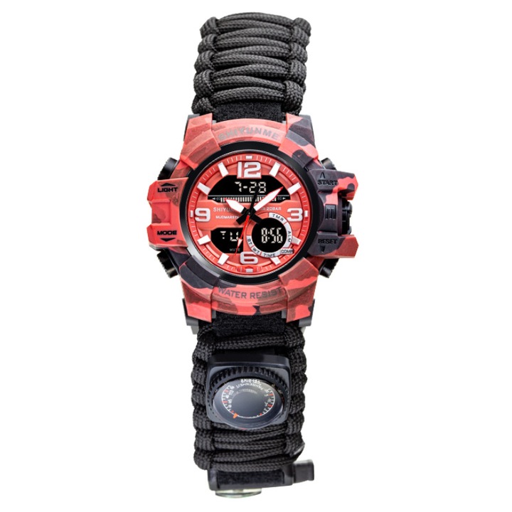Дамски спортен електронен часовник за открито, китайски основен часовник, компас, термометър, свирка, червена звездичка, литиева батерия