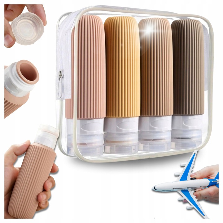 Set 4 sticle silicon voiaj avion 90ml pentru cosmetice bagaj de mana