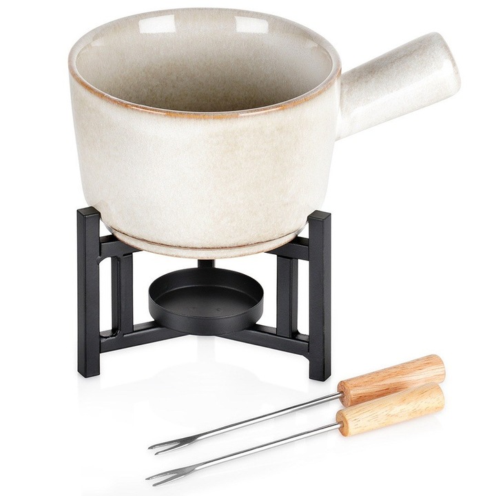 Vas pentru fondue, Artemis, ceramica, 450 ml, bej, 18,5x13x14cm