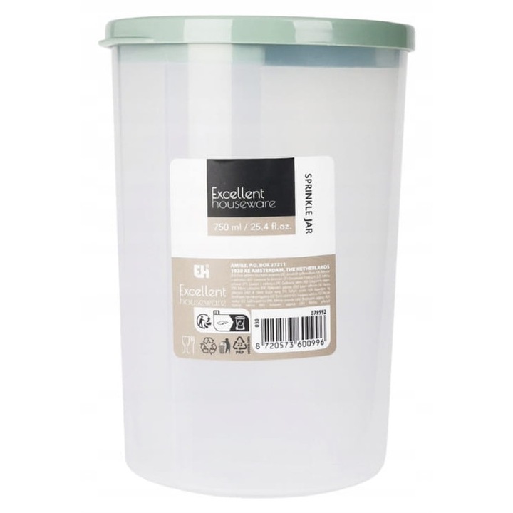 Cutie alimentara Excellent Houseware, 750 ml, cu capac, plastic, transparent/verde