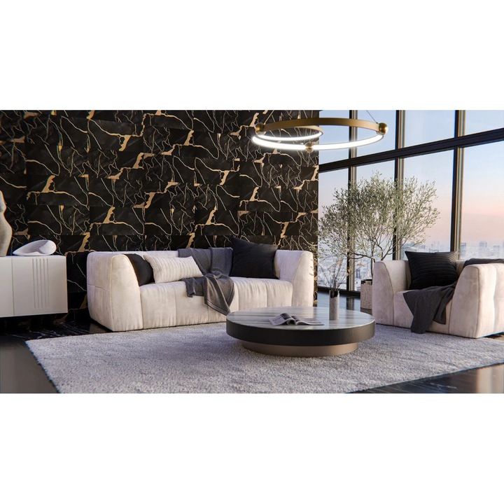 4 darabos öntapadós panelkészlet, fekete márvány, 0,72 m² fedett terület, 30x60 cm