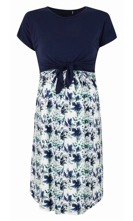 Рокля за кърмене, тъмносиня с флорален принт, Бял/Син