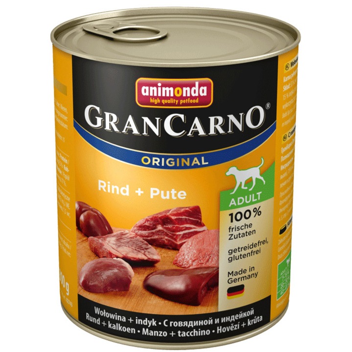 Мокра храна за кучета Animonda Gran Carno, Възрастни, Телешко и пуешко, 800 гр
