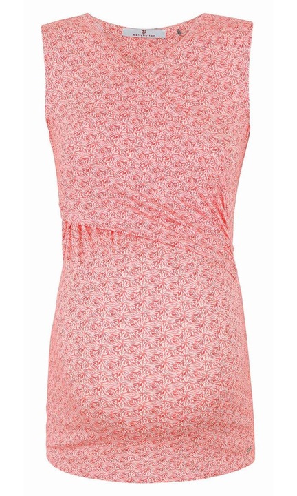 Szoptatós tunika, rózsaszín, virágmintával, viszkóz és elasztán anyagból, ujjatlan