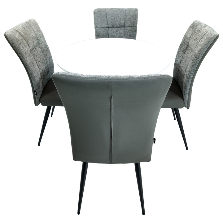 Set masa Innsbruck, DENVER, blat alb si picior negru cu 4 scaune Tivoli, gri cu antracit, forma rotunda, 80x73 cm