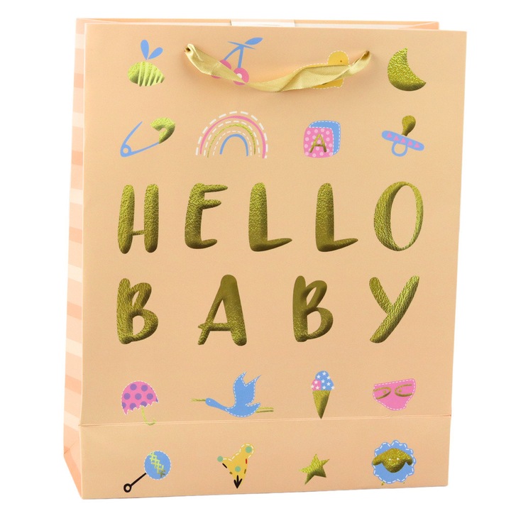 Punga cadou Hello Baby, culoarea piersicii,, 32x26x10cm