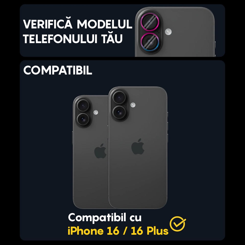 Folie Protectie Lentile Camera compatibila cu iPhone 16 / iPhone 16 Plus, CASEY STUDIOS™ MaxDefense+, Ultra HD, Protectie Profesionala Camere 3D, Anti Amprente, Anti Zgarieturi, Anti Socuri, Curcubeu
