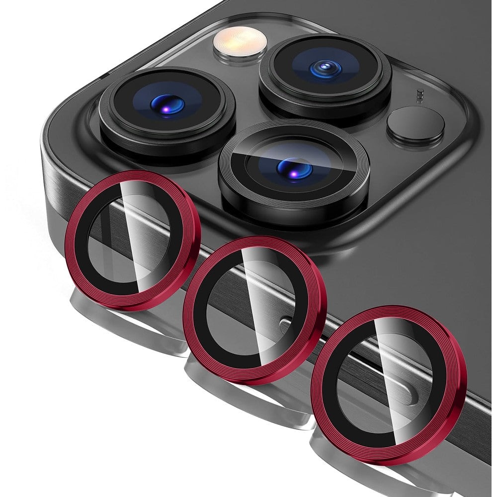 Folie Protectie Lentile Camera compatibila cu iPhone 16 Pro / iPhone 16 Pro Max, CASEY STUDIOS™ MaxDefense+, Ultra HD, Protectie Profesionala Camere 3D, Anti Amprente, Anti Zgarieturi, Anti Socuri, Rosu
