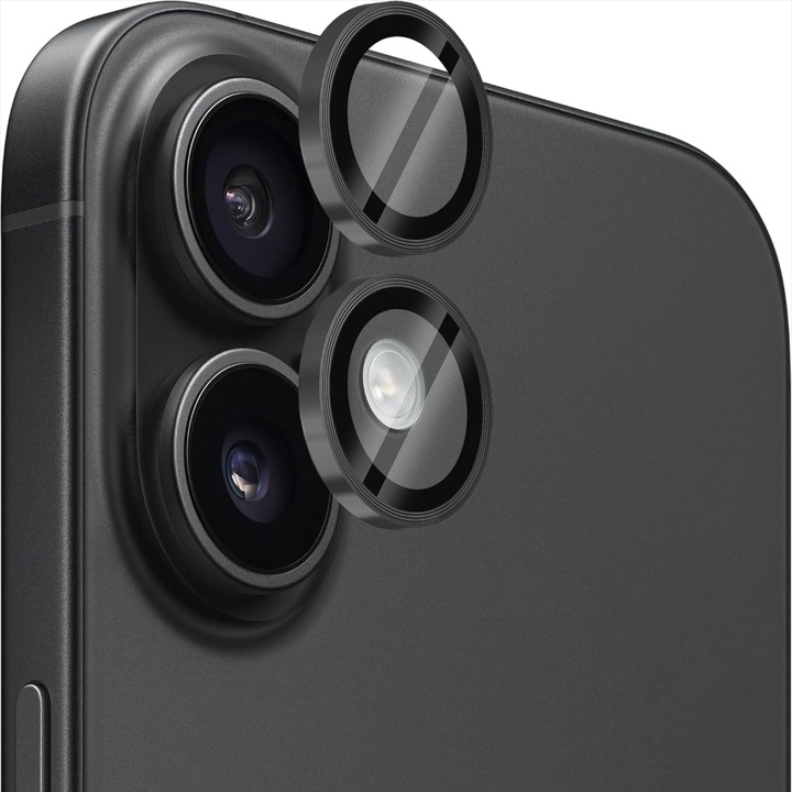 Kameralencse-védő fólia Apple iPhone 16 / Apple iPhone 16 Plus készülékhez, CASEY STUDIOS™ MaxDefense+, Ultra HD, Professzionális 3D kameravédelem, Ujjlenyomat-taszító, Karcálló, Ütésálló, Ezüst