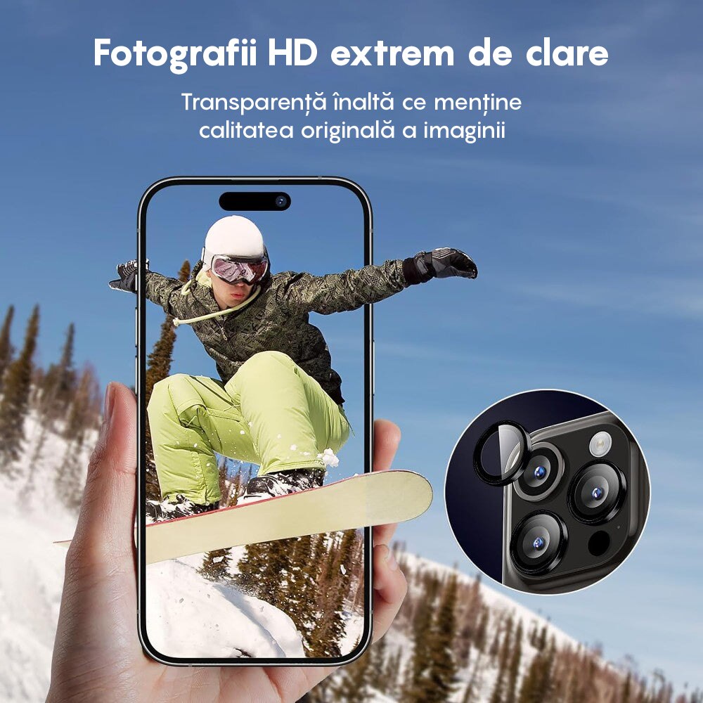 Folie Protectie Lentile Camera compatibila cu iPhone 16 Pro / iPhone 16 Pro Max, CASEY STUDIOS™ MaxDefense+, Ultra HD, Protectie Profesionala Camere 3D, Anti Amprente, Anti Zgarieturi, Anti Socuri, Negru