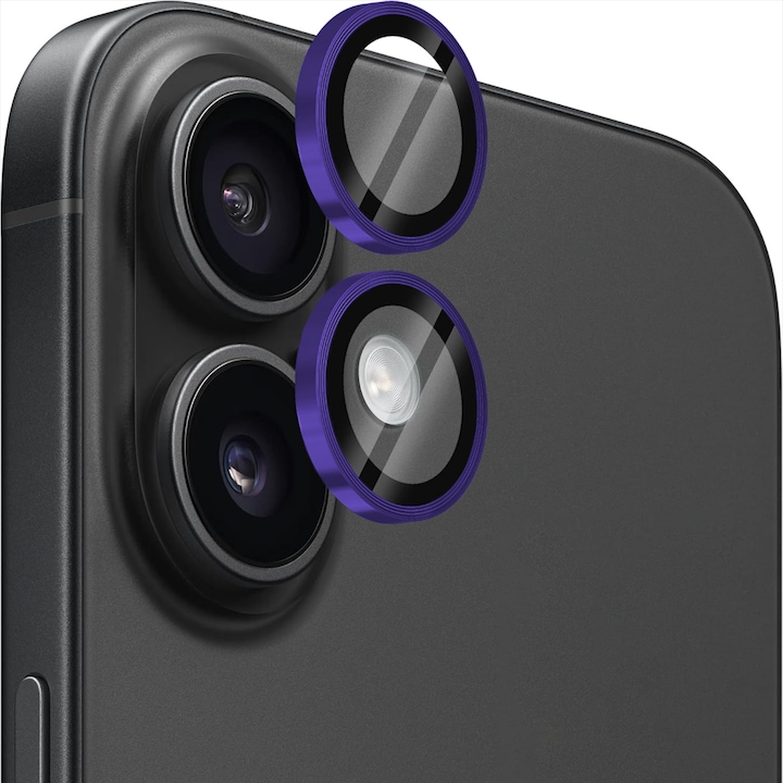 Протекторно фолио за обектив за камера Apple iPhone 16 / Apple iPhone 16 Plus, CASEY STUDIOS™ MaxDefense+, Ultra HD, Професионална 3D защита на камерата, Защита от пръстови отпечатъци, Защита от надраскване, Защита от удари, Тъмно лилаво