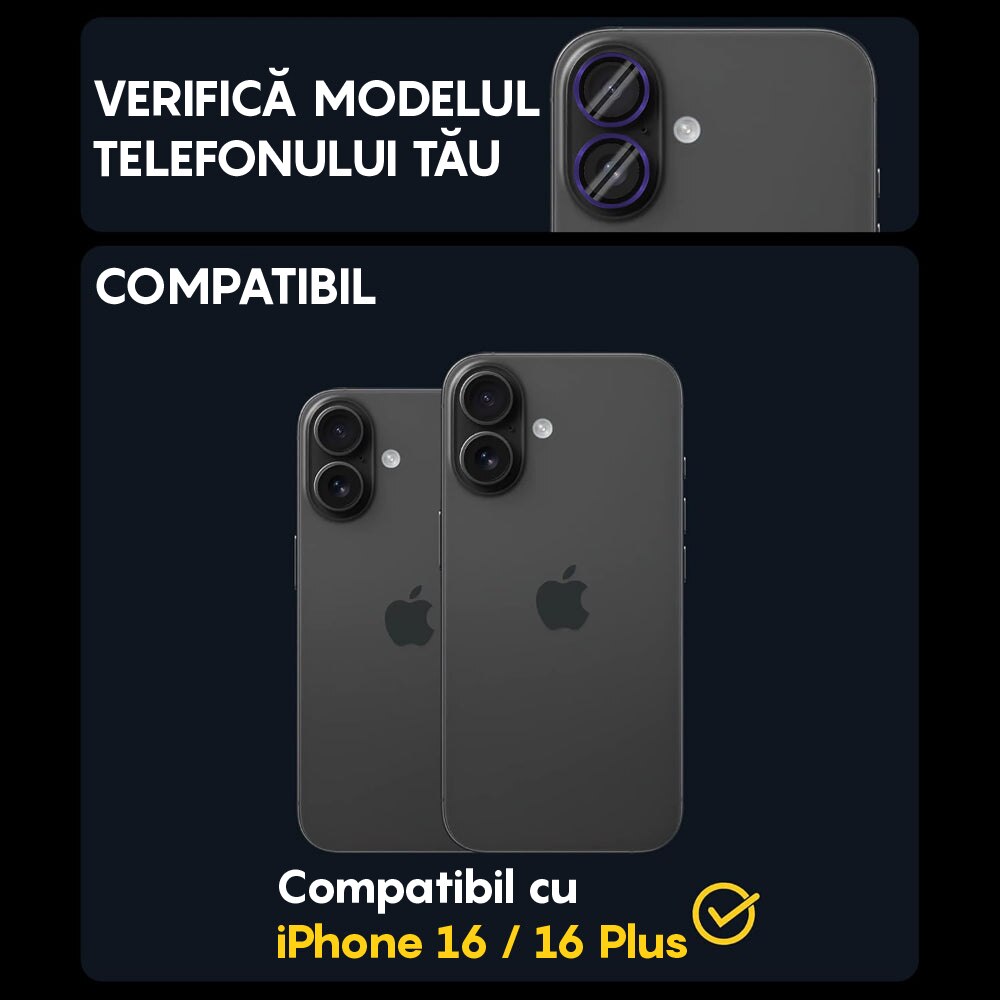 Folie Protectie Lentile Camera compatibila cu iPhone 16 / iPhone 16 Plus, CASEY STUDIOS™ MaxDefense+, Ultra HD, Protectie Profesionala Camere 3D, Anti Amprente, Anti Zgarieturi, Anti Socuri, Mov Inchis