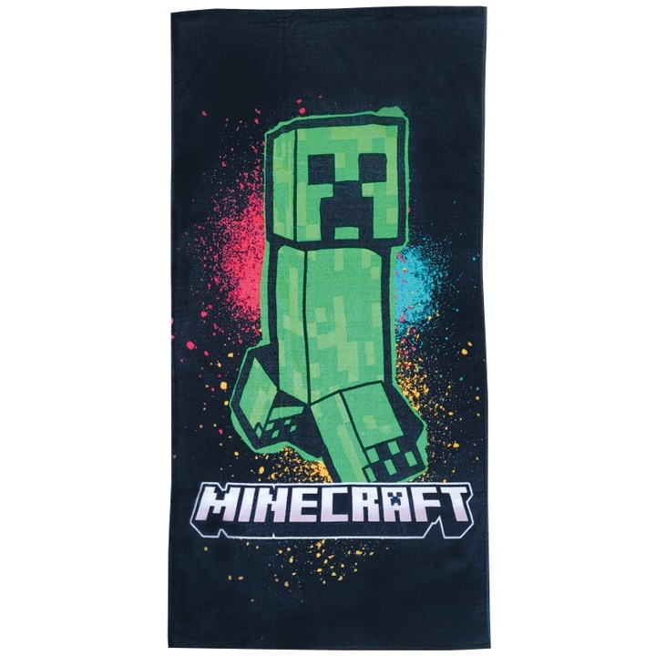 Плажна хавлия Minecraft Creeper Dark, 70x140 см, Черен