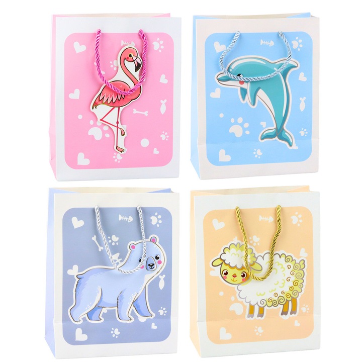 Punga cadou 3D cu Motive Animale, LEAN, 23x18x10cm, Multicolor, 1 buc.