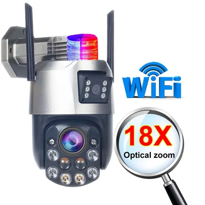 Camera de Supraveghere PTZ Wi-Fi, EP5-W, cu Doua Lentile 3MP/3MP, IR 60m,18X Zoom, Detectia Miscarii, Slot Card, App ICSee