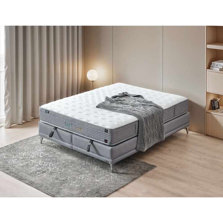 Saltea Cool Touch 160x200, fata dubla pentru toate anotimpurile, tehnologie Freeze, umplutura din lana, 29 cm inaltime, fermitate medie