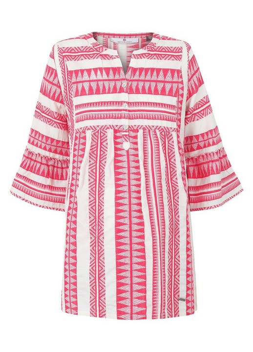 Köldökbe nyomott szoptatós blúz, 100% pamut, hosszú ujjú, fehér, mintás