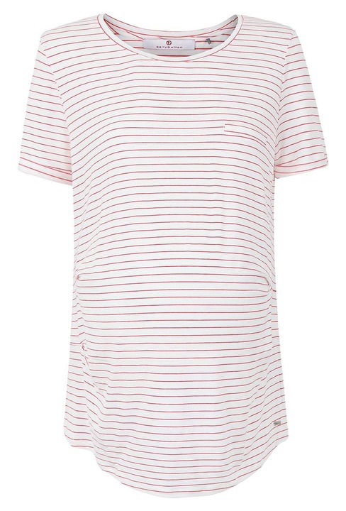 Kismama póló, Bellybutton mintás, fehér, piros csíkokkal, viszkóz és elasztán anyagból