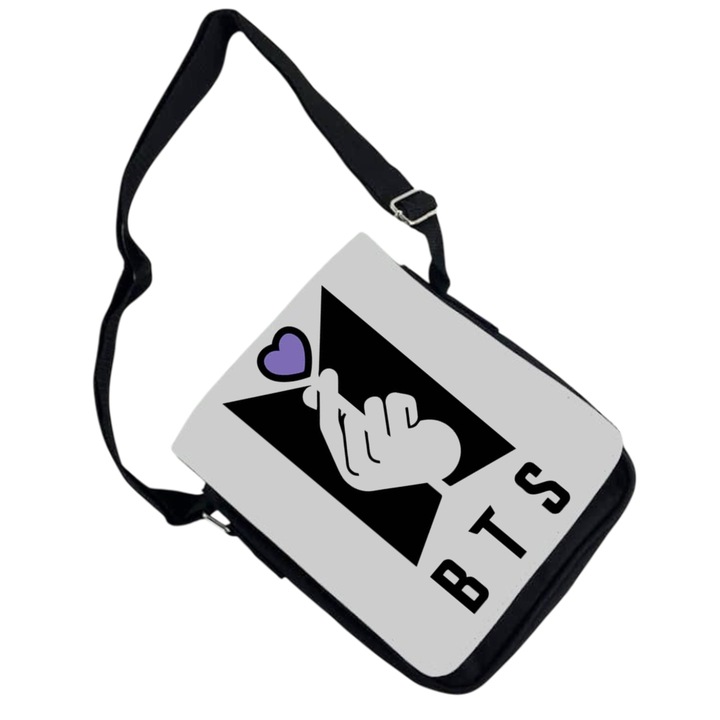 Személyre szabott BTS katonai K-pop logós szerelmes táska, fekete, 18x20x6 cm