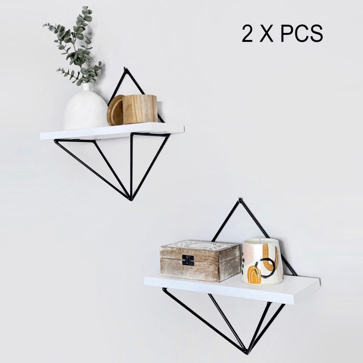 Set 2 Rafturi perete, Solid Base, UnicUtil, 22 x 30 x 14 cm, Alb Negru