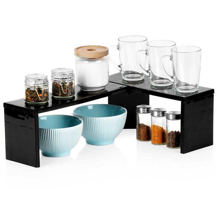 Raft de bucatarie Vilde, coltar, negru, 47x32x15,5 cm