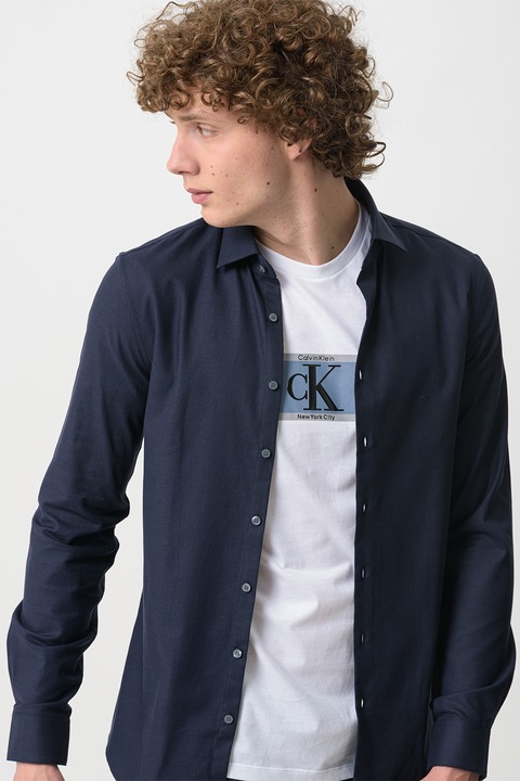 CALVIN KLEIN, Szűkített fazonú organikuspamut tartalmú ing, Indigókék