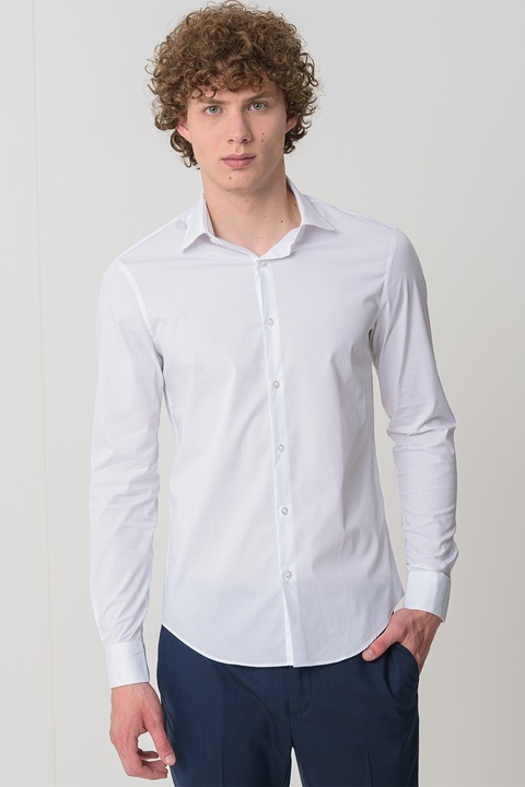 CALVIN KLEIN, Szűk fazonú pamuttartalmú ing, Fehér