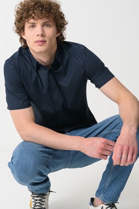 CALVIN KLEIN, Rövid ujjú szűk fazonú ing, Tengerészkék