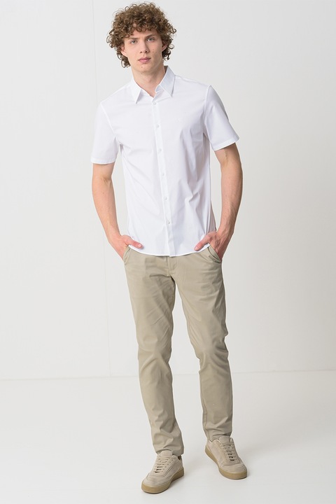 CALVIN KLEIN, Camasa slim fit cu maneci scurte, Alb optic