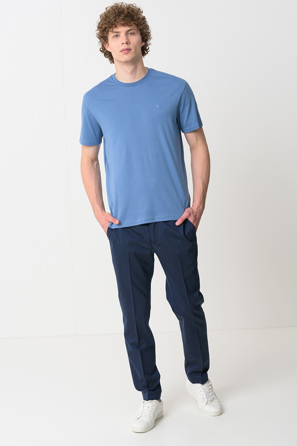 CALVIN KLEIN, Tricou regular fit cu decolteu la baza gatului, Albastru pastel, S