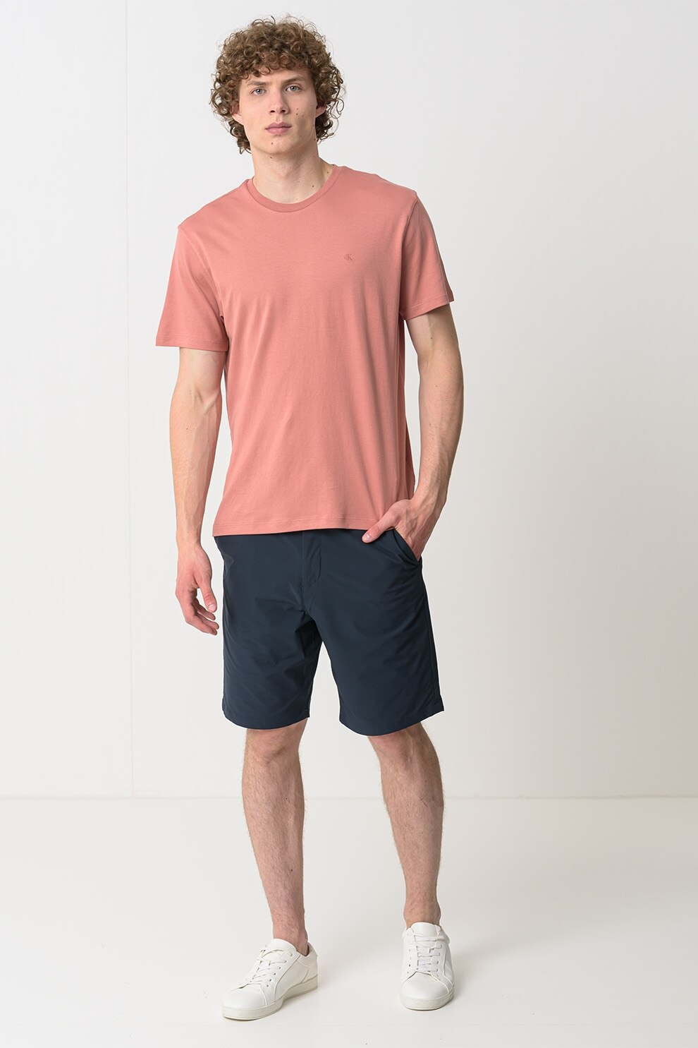 CALVIN KLEIN, Tricou regular fit cu decolteu la baza gatului, Roz somon, M