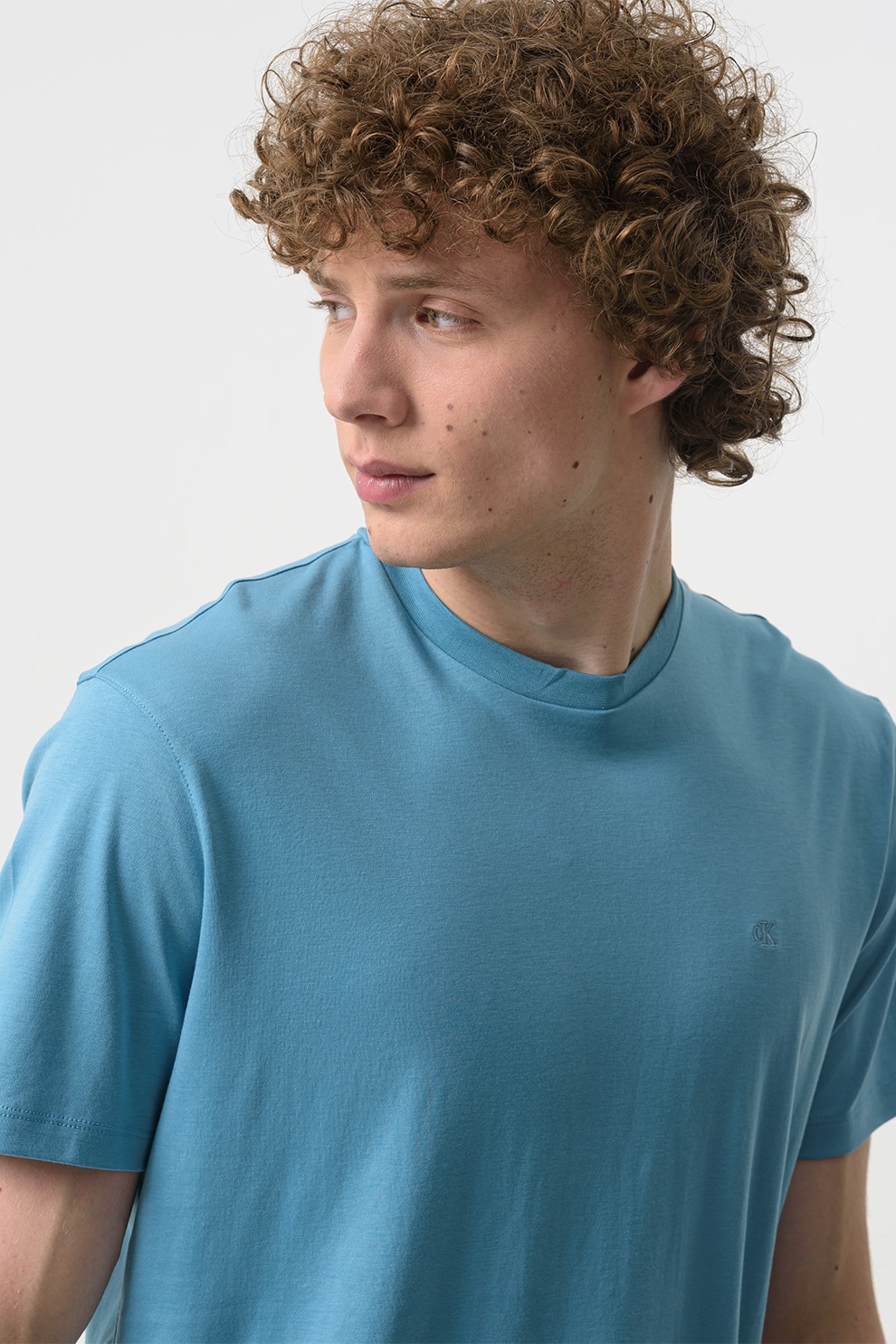 CALVIN KLEIN, Tricou regular fit cu decolteu la baza gatului, Albastru deschis, XL