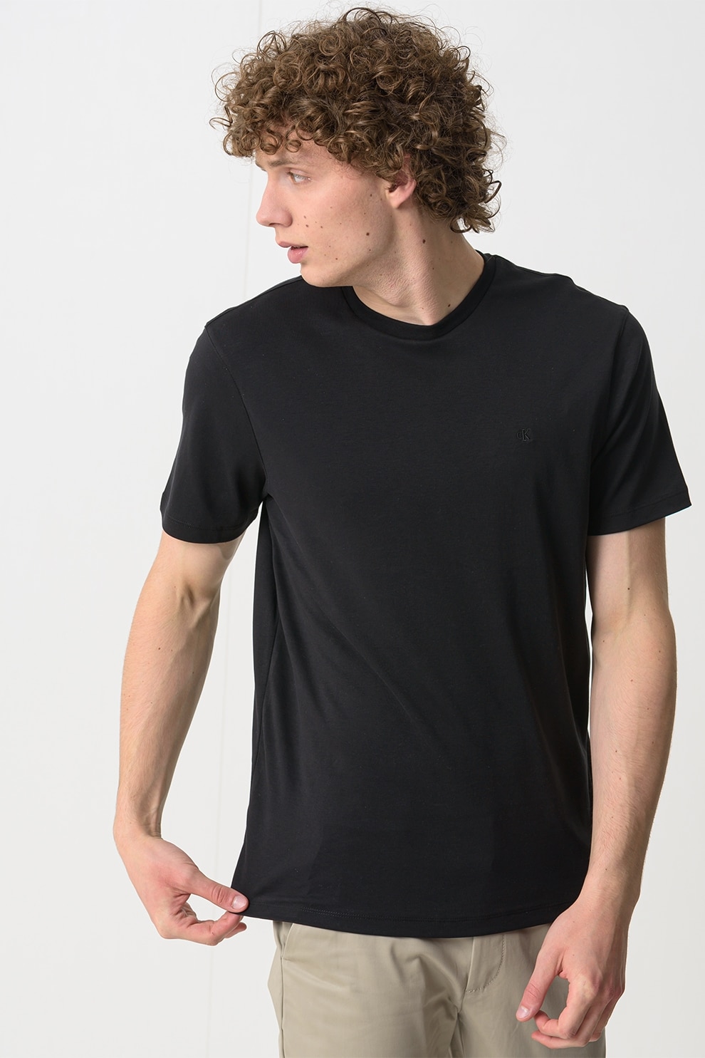 CALVIN KLEIN, Tricou regular fit cu decolteu la baza gatului, Negru, L