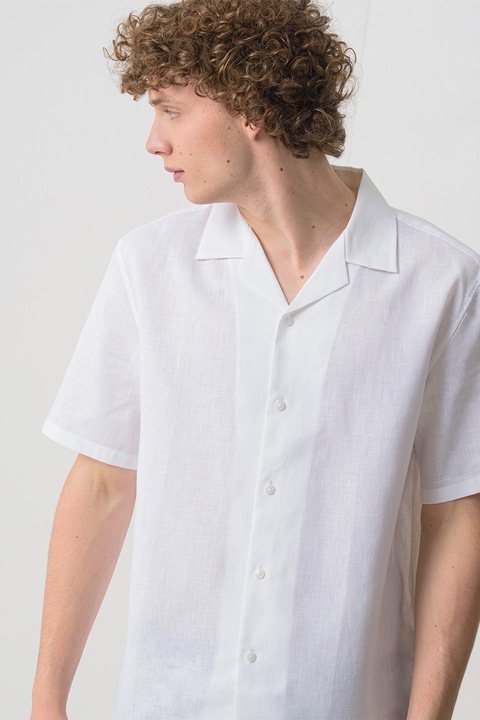 CALVIN KLEIN, Camasa din amestec de in cu maneci scurte, Alb