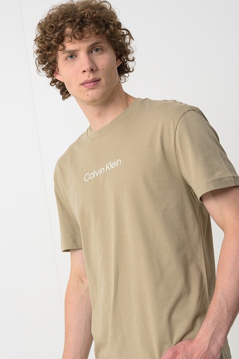 CALVIN KLEIN, Tricou de bumbac cu imprimeu logo Hero, Kaki inchis