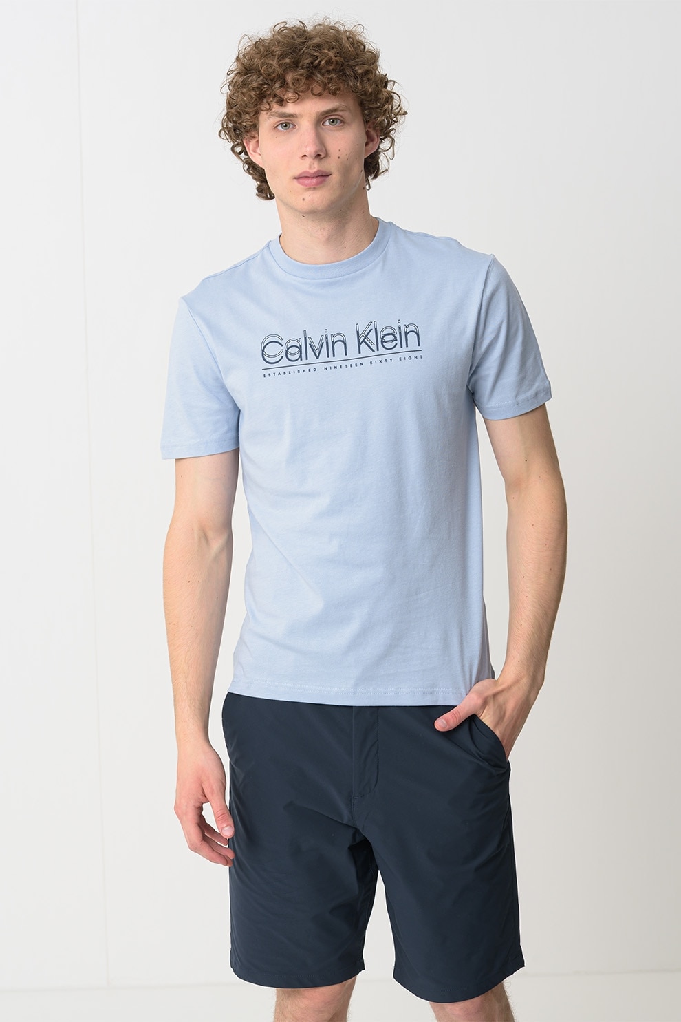 CALVIN KLEIN, Tricou cu imprimeu logo, Albastru pastel, XL