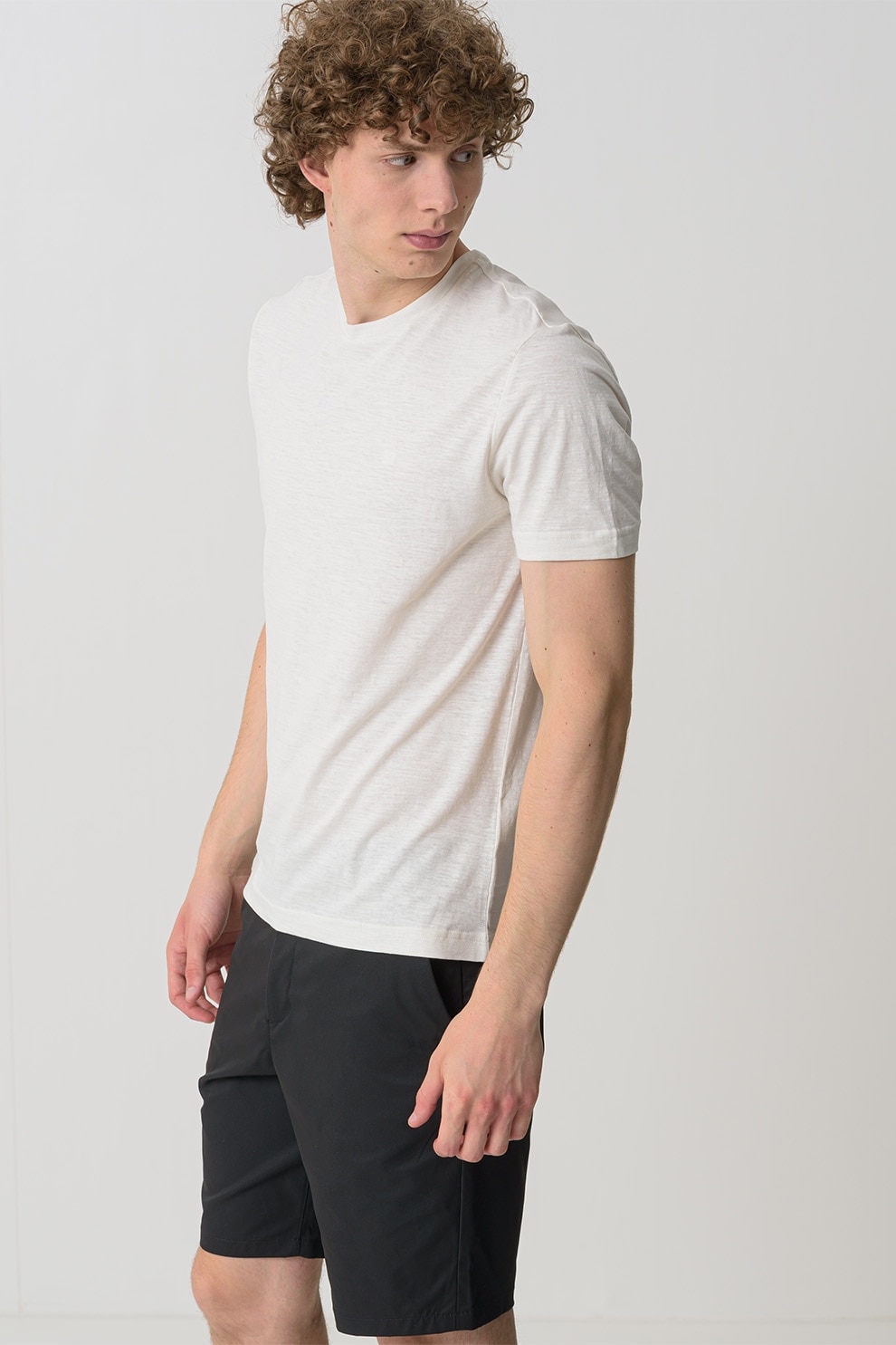 CALVIN KLEIN, Tricou din amestec de bumbac organic si in, Crem, L