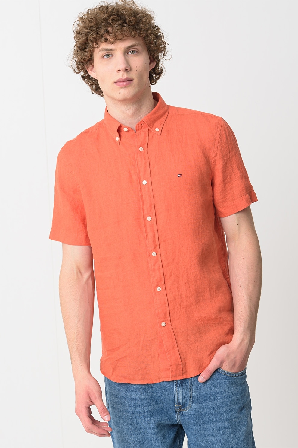Tommy Hilfiger, Camasa regular fit de in, Portocaliu mandarina, L