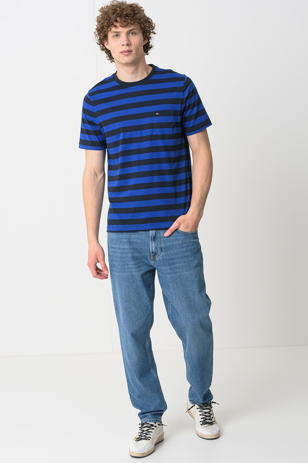 Tommy Hilfiger, Tricou cu decolteu la baza gatului, Indigo, XL