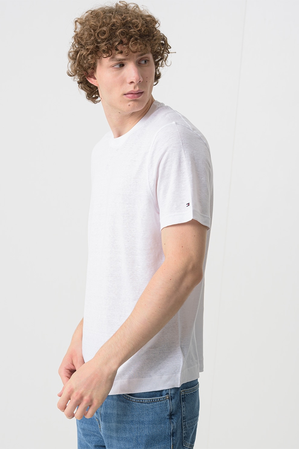 Tommy Hilfiger, Tricou uni din amestec de in, Alb optic, M