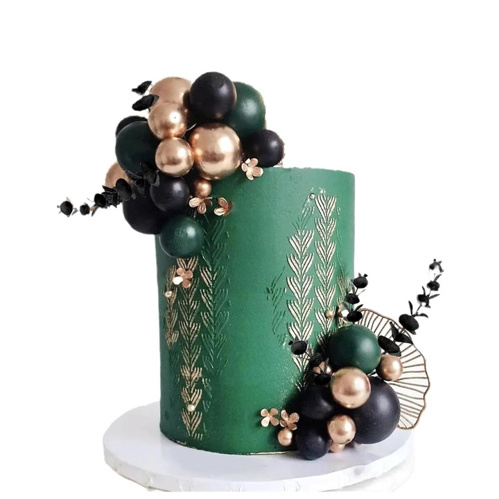 Decoratiune Tort Evenimente Negru Gold Verde, Multicolor