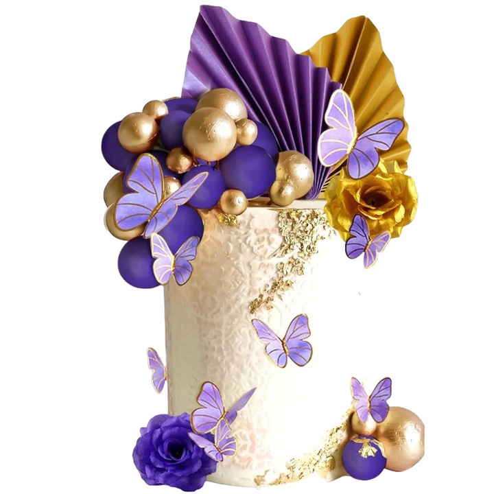 Decoratiune Tort Premium Pentru Evenimente Cu Fluturasi, Multicolor